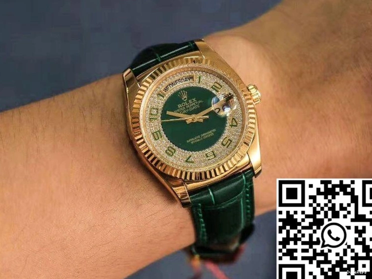 Diamond Rolex Replica dial 36mm Day-Date Gold Gypsophila watch Green Enamel 0713